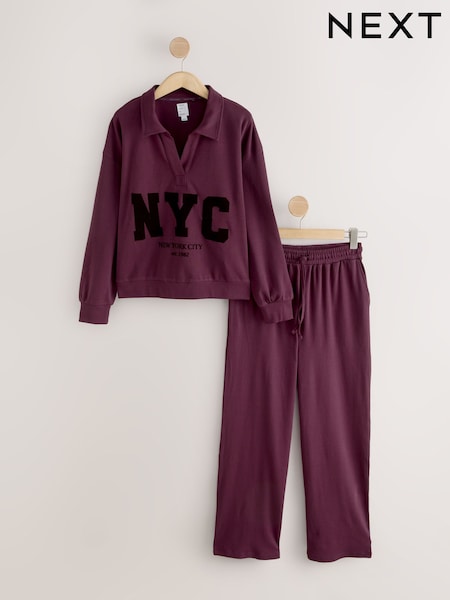 Burgundy Red City Graphic Long Sleeve Pyjamas (F70530) | R$ 280