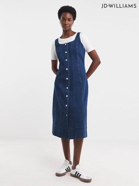 JD Williams Blue Button Front Denim Apron Dress (F70589) | €63