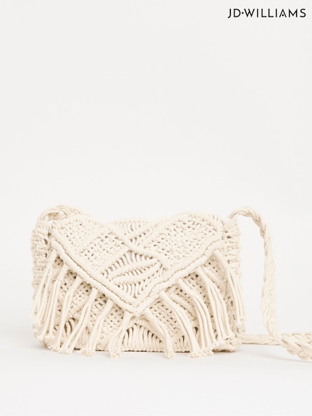 JD Williams White Macrame Cross-Body Bag (F70592) | €37