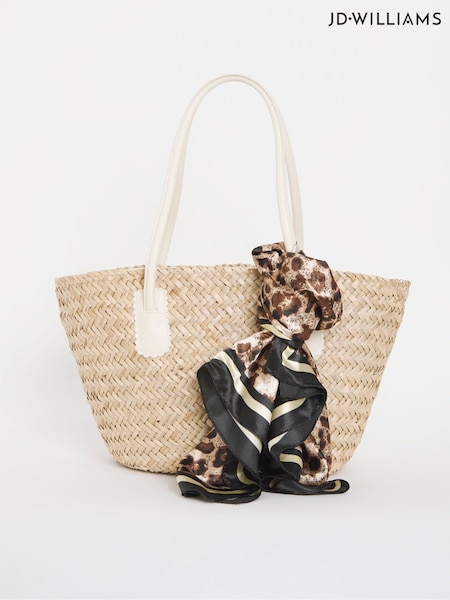 JD Williams Raffia Basket Bag With Leopard Bow Detail (F70594) | 335 LEI