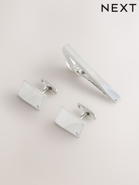 Silver Diamante Cufflinks And Tie Clip Set (F70653) | €24