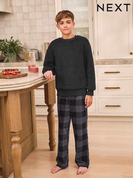 Black Check Bottom Single Cosy Fleece Pyjamas (3-16yrs) (F70657) | €28 - €38