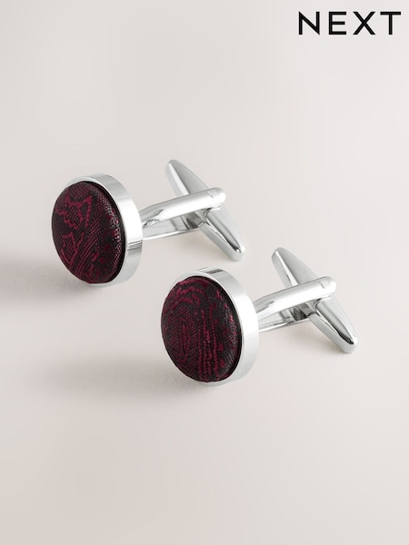 Burgundy Red Jacquard Circle Cufflinks (F70659) | €14