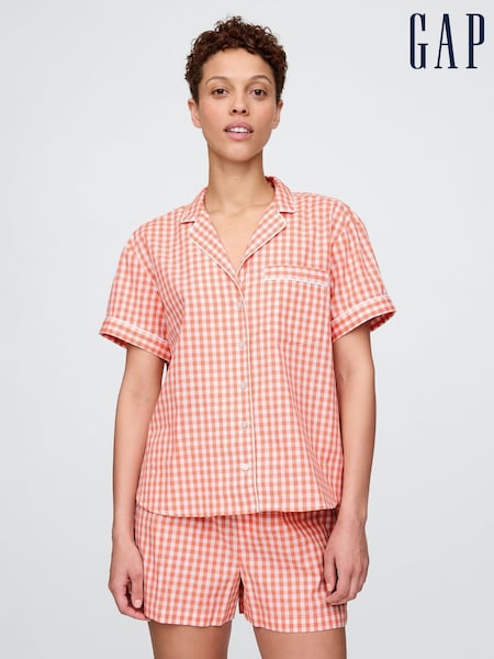 Rood - Gap Korte Mouw Popeline Gingham Pyjamashirt (F70684) | € 38