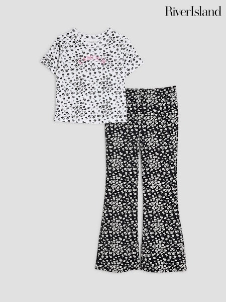 River Island Black Girls Ditsy Kickflare Top And Trousers (F70700) | €29