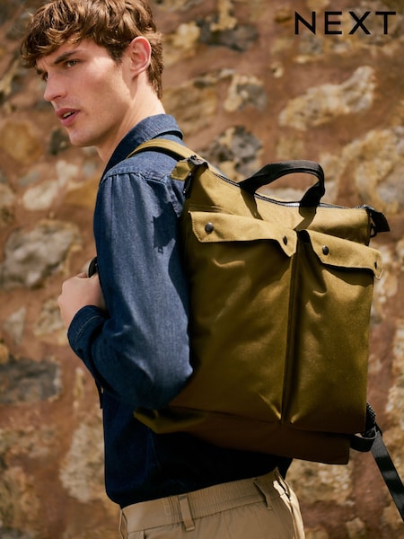 Khaki Green Canvas Backpack (F70703) | R$ 385