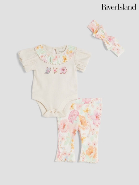 River Island Cream Baby Girls Floral Print Top and Leggings Set (F70704) | €29
