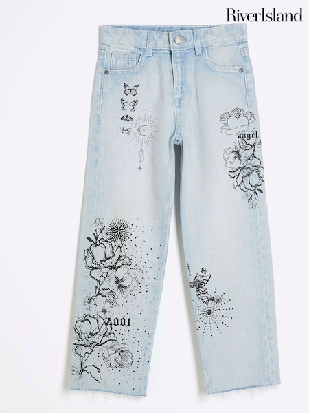 River Island Girls Mono Doodle Straight 100% Cotton Jeans (F70706) | 194 LEI