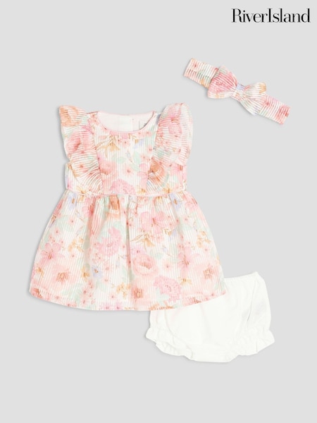 River Island Pink Baby Girls Floral Burnout Bow Dress (F70707) | € 45