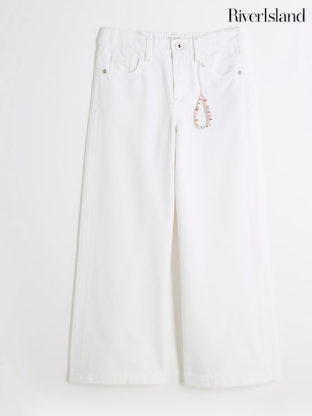 River Island White Girls White Wide Leg 100% Cotton Jeans (F70708) | €31