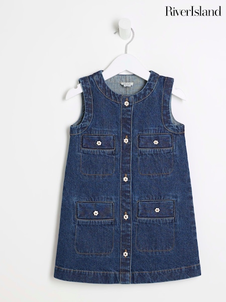 River Island Blue Girls Denim Button Pinny Dress (F70710) | €34