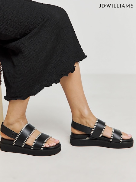JD Williams Black Extra Wide Fit Chunky Leather Sandals With Whipstitch Detail (F70820) | €60