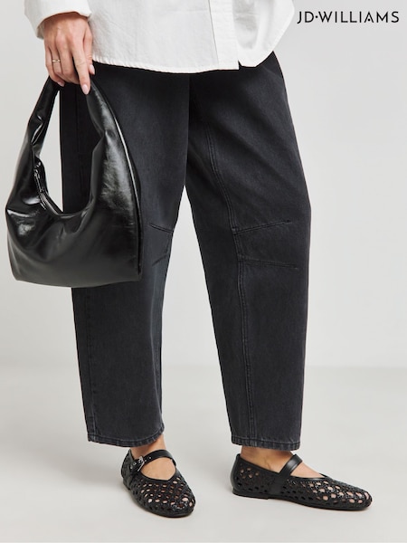 JD Williams Black Extra Wide Fit Leather Woven Mary Jane Ballerinas In Standard Fit (F70828) | €84