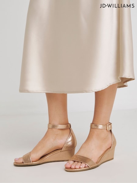 JD Williams Gold Low Wedge Barely There Sandals In Extra Wide Fit (F70837) | €45