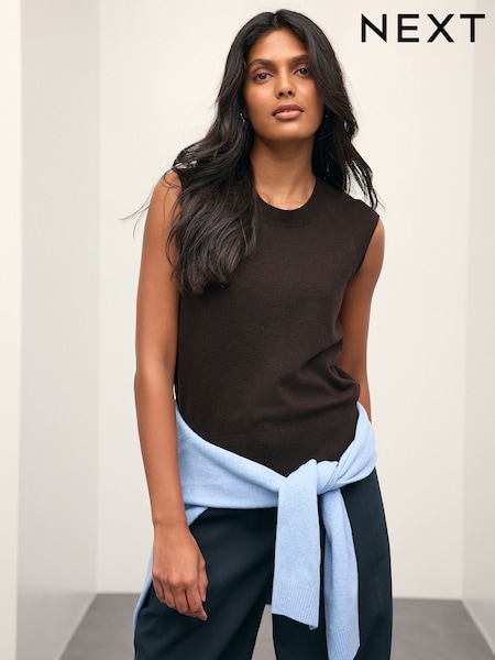 Chocolate marrom - Super Soft Crew Neck Knitted Tank (F70856) | R$ 165