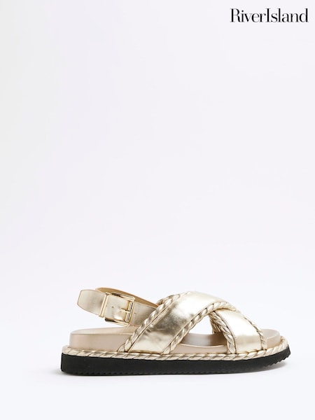 River Island Gold Wide Fit Cross Strap Sandals (F70903) | €51
