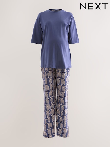 Navy Hamish The Highland Cow Maternity Short Sleeve Pyjamas (F70925) | €20