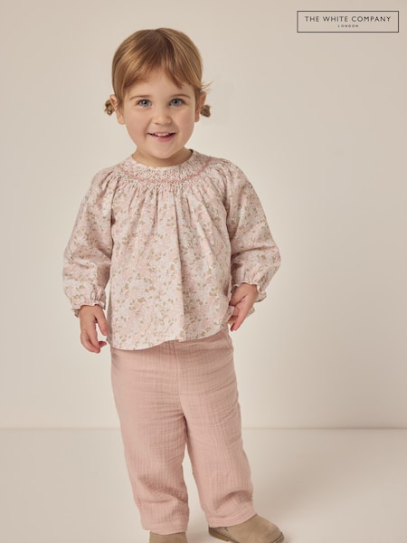 The White Company 100% Cotton Petunia Hand Smocked Blouse & Crinkle White Trousers (F70933) | ₪201 - ₪211