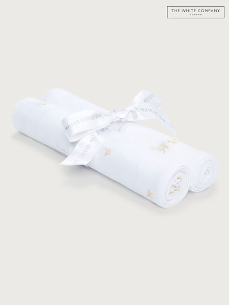 The White Company 100% Organic Cotton Puddle Ducks White Muslins 2 Pack (F70935) | € 21