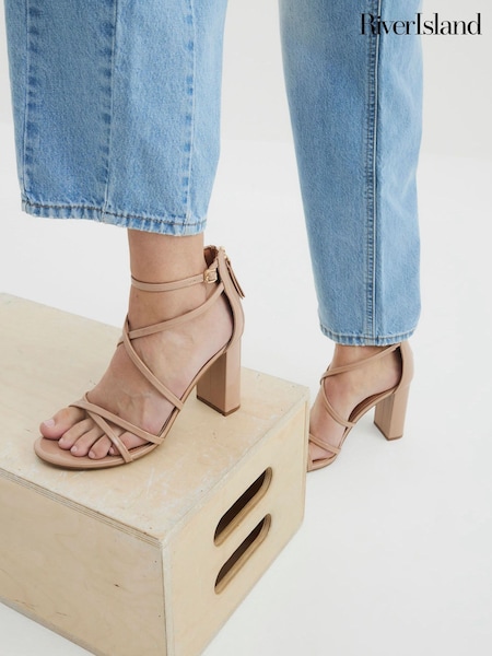 River Island Pink Strappy Blocked Heel Sandals (F70952) | AED221