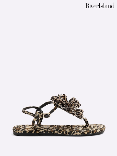 River Island Brown 3D Flower Strappy Sandals (F70953) | €40