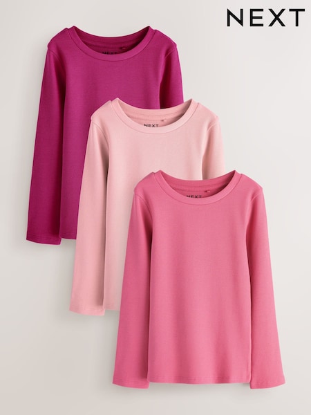 Pink Long Sleeve Ribbed Tops 3 Pack (3-16yrs) (F70982) | 69 QAR - 99 QAR