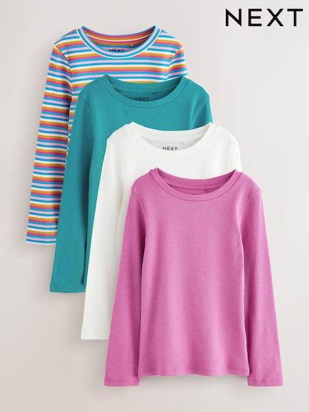 Purple/Orange Long Sleeve Ribbed T-Shirts 4 Pack (3-16yrs) (F70985) | 104 QAR - 134 QAR