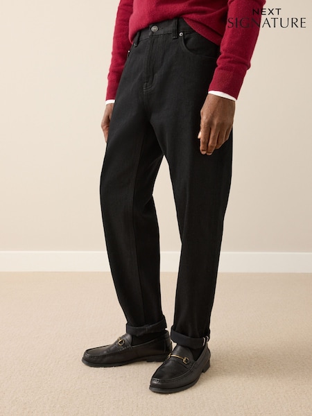 Black Regular Tapered Fit Signature Selvedge Denim Jeans (F71068) | €86