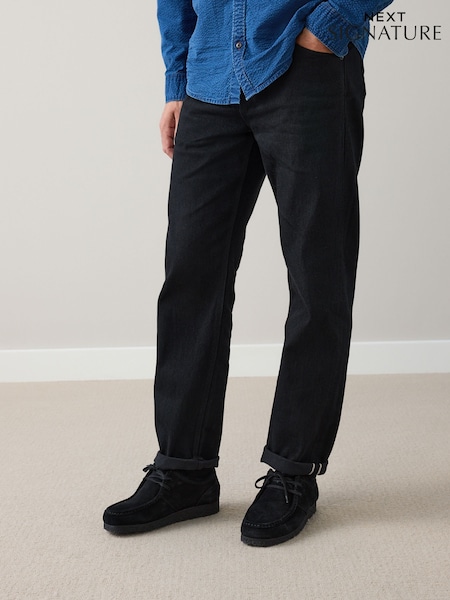 Black Straight Fit Signature Selvedge Denim Jeans (F71073) | €74