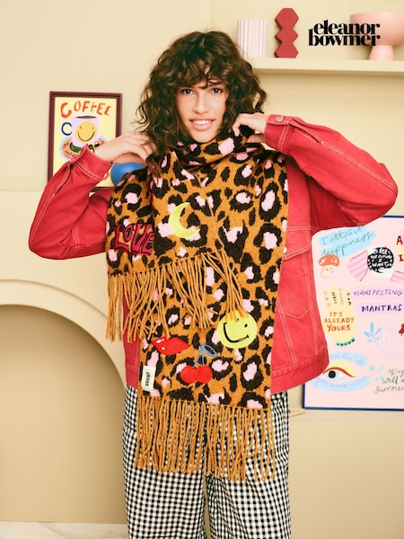 Eleanor Bowmer Leopard Print Embroidered Scarf (F71134) | 56 €