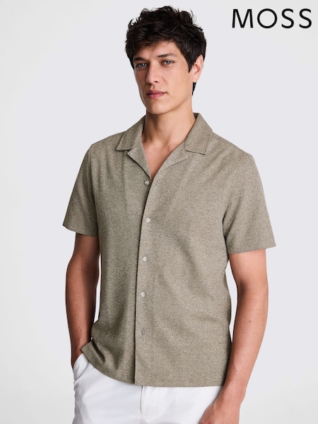 MOSS Natural Knitted Cuban Collar Shirt (F71229) | €63