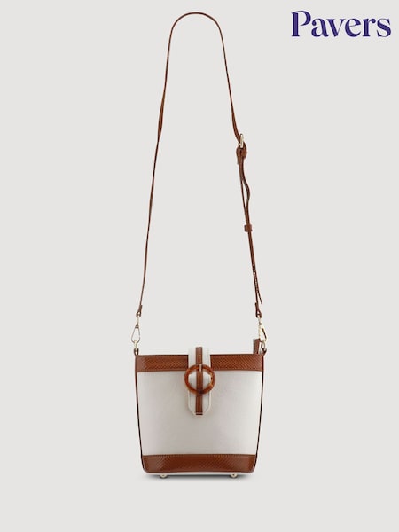 Pavers White-Tan Buckle Fasten Crossbody Bag (F71233) | 1,622 UAH