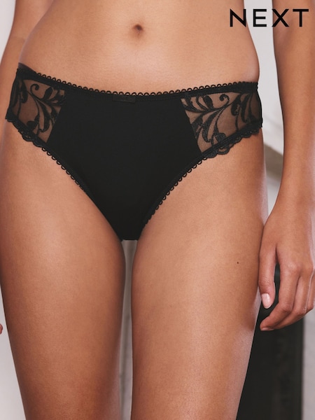Black/Cream Embroidered Knickers 2 Pack (F71235) | €19.50