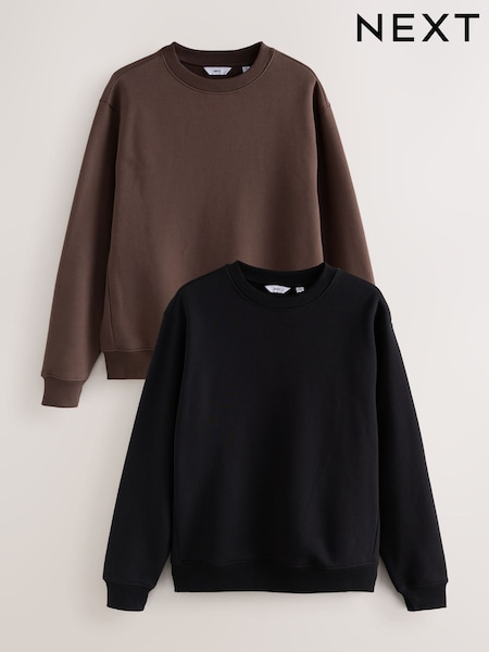 Black/Chocolate Brown Cotton Rich Jersey Crew Sweatshirts 2 Pack (F71253) | R$ 515