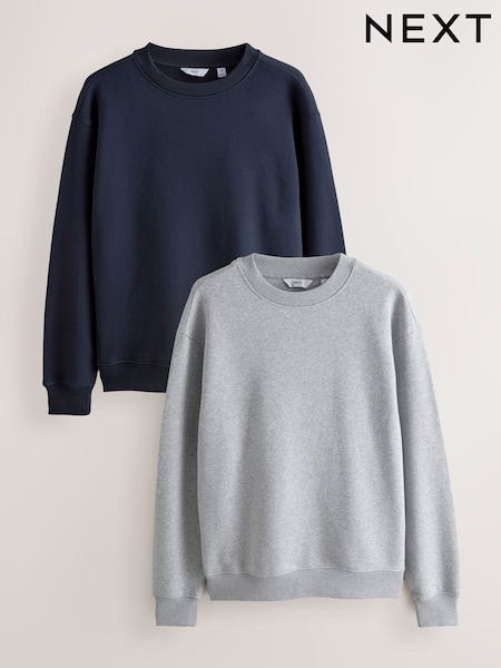 Navy Blue/Green Cotton Rich Jersey Crew Sweatshirts 2 Pack (F71255) | €71