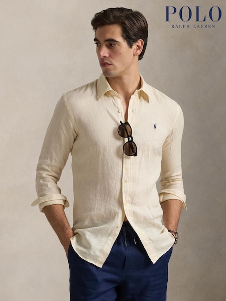 Polo Ralph Lauren Cream Custom Fit Linen Shirt (F71336) | €242