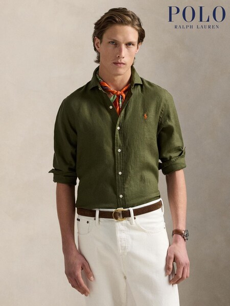 Polo Ralph Lauren Green Custom Fit Linen Shirt (F71341) | €242