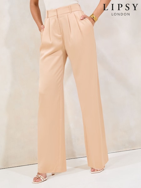 Lipsy Champagne Gold Satin Wide Leg Trousers (F71398) | €69