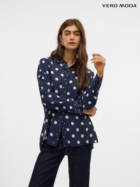 VERO MODA Blue Long Sleeve Polka Dot Printed Shirt (F71399) | 2,403 UAH