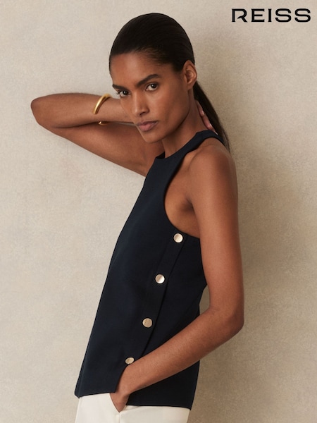 Marineblau - Reiss Cosmo Button Side Sleeveless Top (F71405) | 150 €