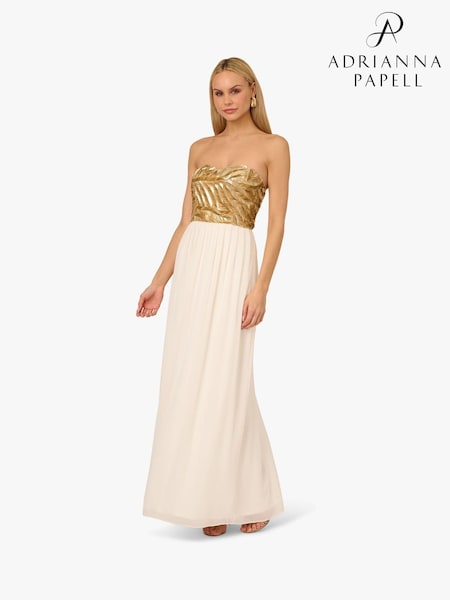 Adrianna by Adrianna Papell Beaded Strapless Long White Dress (F71409) | €462