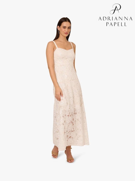 Adrianna Papell Sequin Lace White Ankle Dress (F71411) | €414