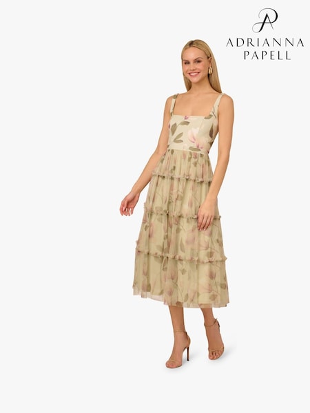 Adrianna by Adrianna Papell Green Printed Knit and Mesh Dress (F71419) | €370
