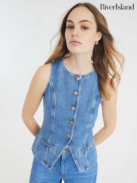 River Island Denim 100% Cotton Waistcoat (F71430) | €55