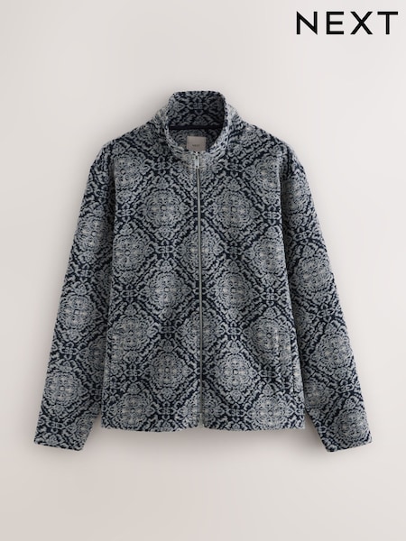 Navy Blue/Grey Printed Zip Through Funnel Neck Fleece (F71441) | 238 QAR