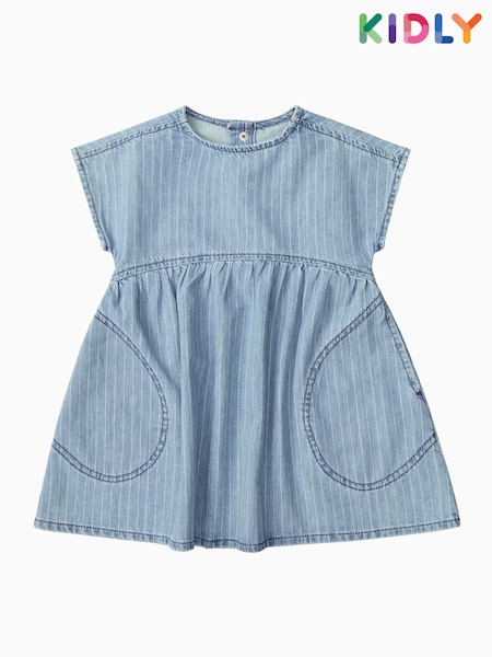 KIDLY BY MORI Blue Denim Pinstripe Dress (F71538) | €35