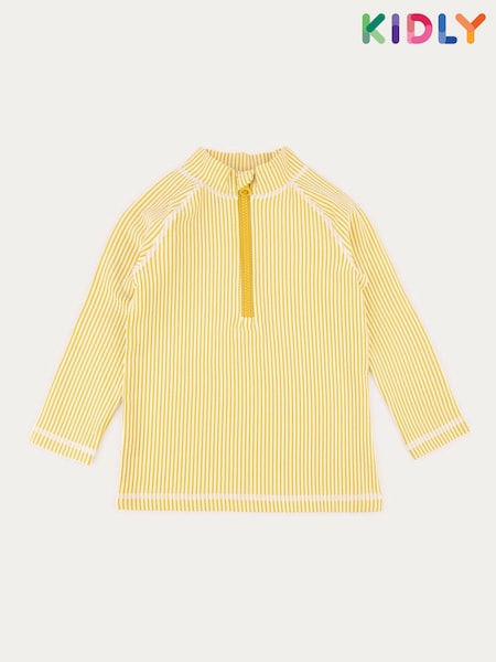 Yellow - MORI Pink Seersucker Zip Front Rash 100% Cotton Vest (F71544) | R$ 180