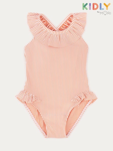 MORI Pink Seersucker Frill Swimsuit (F71561) | €25
