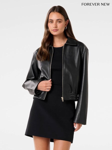 Forever New Black Melinda Faux Leather Bomber Jacket (F71577) | €114