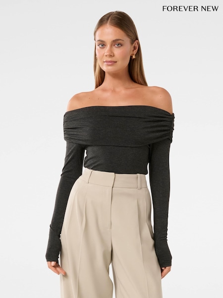 Forever New Grey Kyla Ruched Bardot Top (F71578) | €58